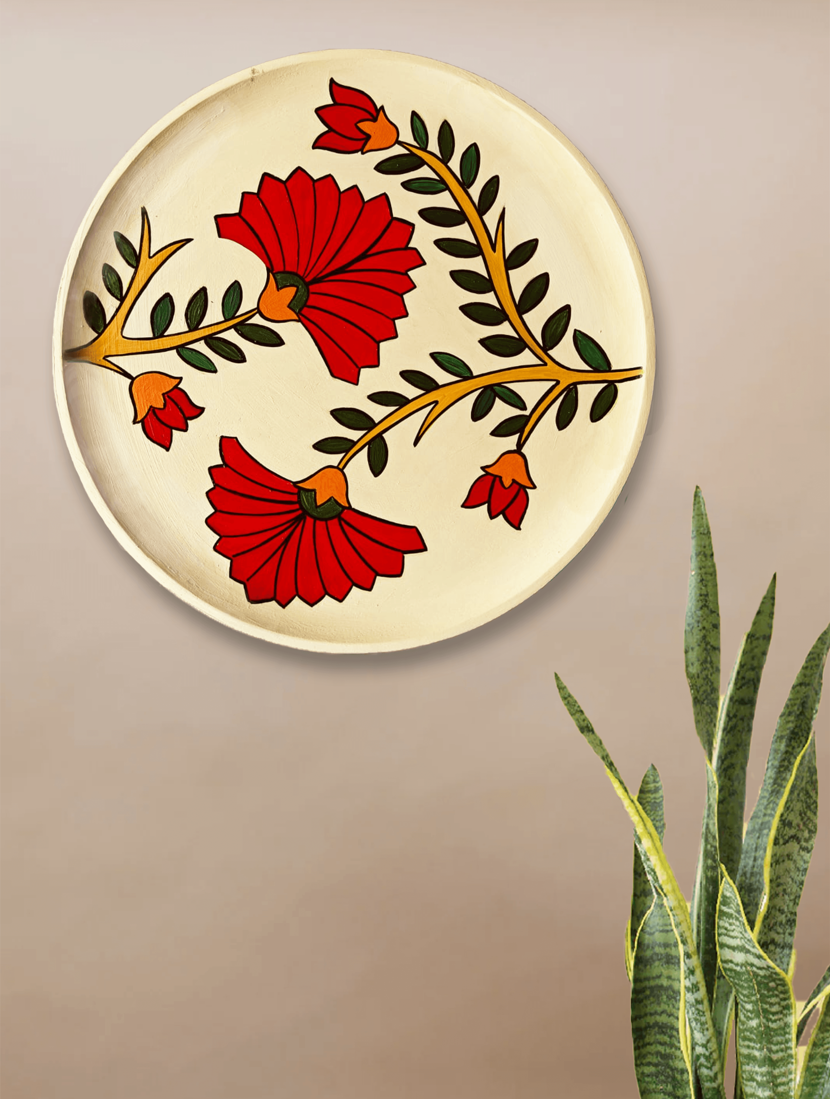 Red Flower Wooden Wall Plate